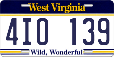 WV license plate 4IO139