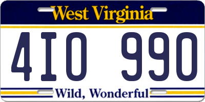 WV license plate 4IO990