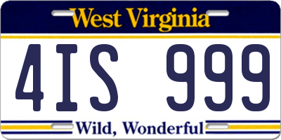 WV license plate 4IS999