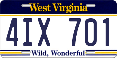 WV license plate 4IX701