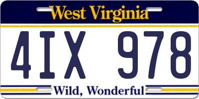 WV license plate 4IX978