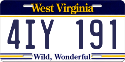 WV license plate 4IY191