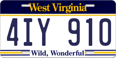 WV license plate 4IY910