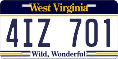 WV license plate 4IZ701