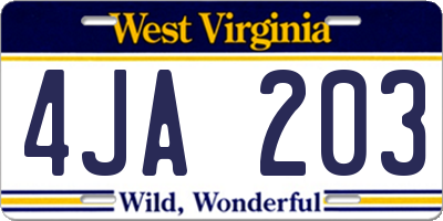 WV license plate 4JA203