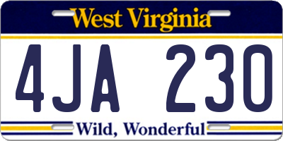 WV license plate 4JA230