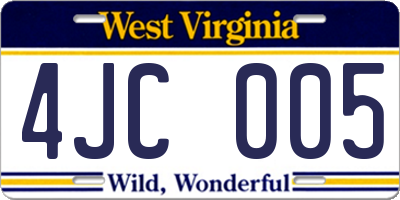 WV license plate 4JC005