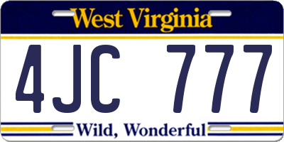 WV license plate 4JC777