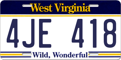 WV license plate 4JE418