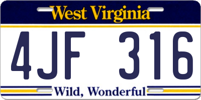 WV license plate 4JF316
