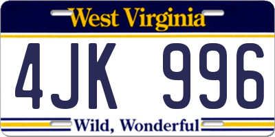 WV license plate 4JK996
