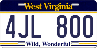 WV license plate 4JL800