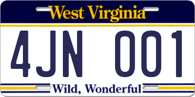 WV license plate 4JN001