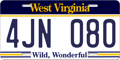 WV license plate 4JN080