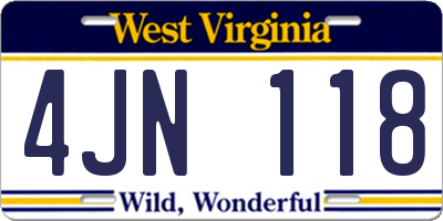 WV license plate 4JN118