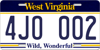 WV license plate 4JO002