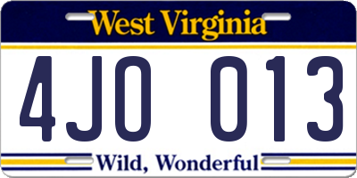 WV license plate 4JO013