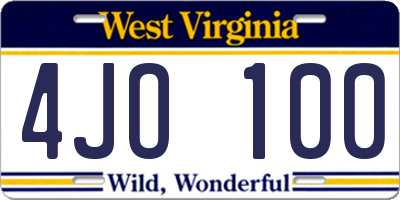 WV license plate 4JO100