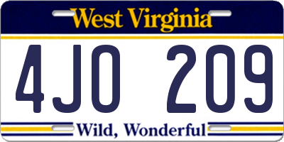 WV license plate 4JO209