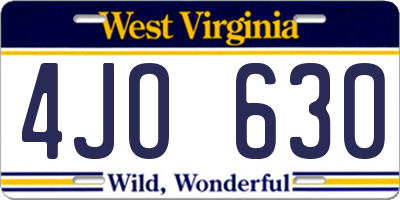 WV license plate 4JO630