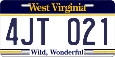 WV license plate 4JT021
