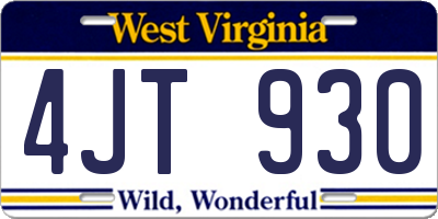 WV license plate 4JT930