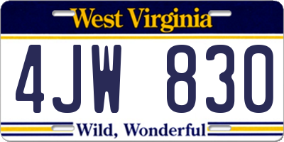 WV license plate 4JW830