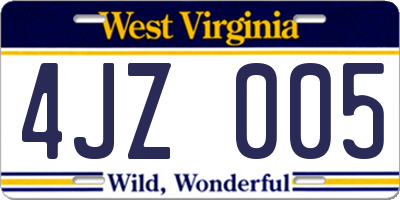 WV license plate 4JZ005