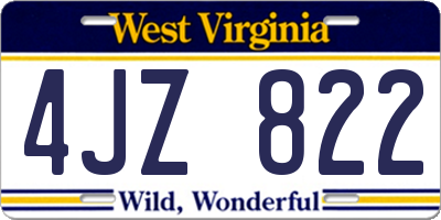 WV license plate 4JZ822
