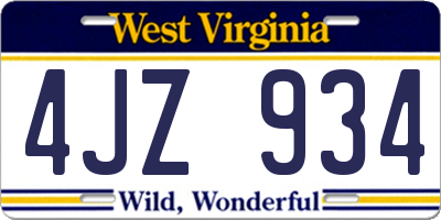 WV license plate 4JZ934