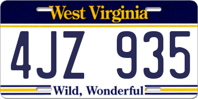 WV license plate 4JZ935