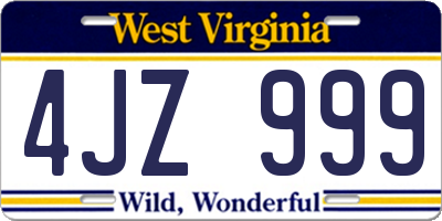WV license plate 4JZ999