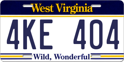 WV license plate 4KE404