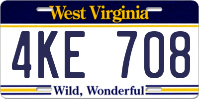 WV license plate 4KE708