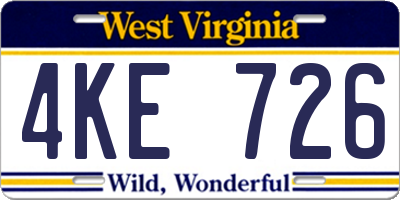 WV license plate 4KE726