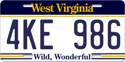 WV license plate 4KE986