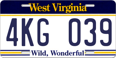 WV license plate 4KG039