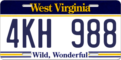 WV license plate 4KH988
