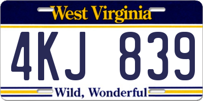 WV license plate 4KJ839