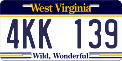 WV license plate 4KK139