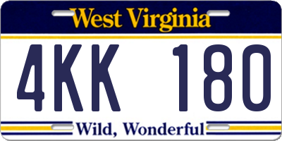 WV license plate 4KK180