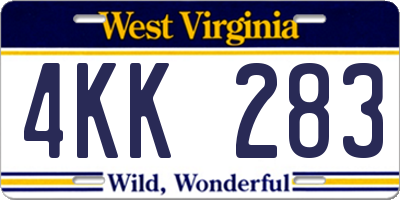 WV license plate 4KK283
