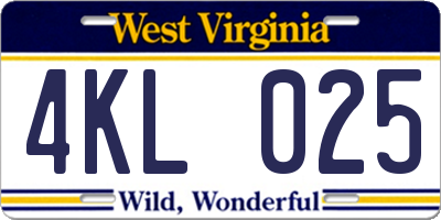 WV license plate 4KL025