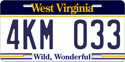 WV license plate 4KM033