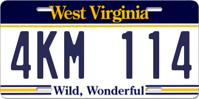 WV license plate 4KM114