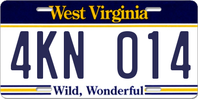 WV license plate 4KN014