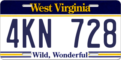 WV license plate 4KN728