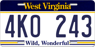 WV license plate 4KO243