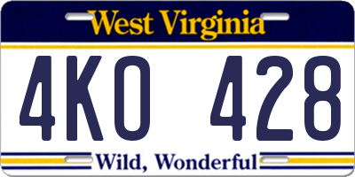 WV license plate 4KO428