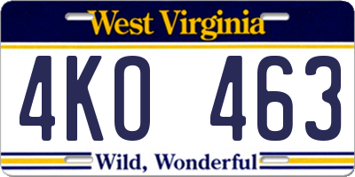 WV license plate 4KO463